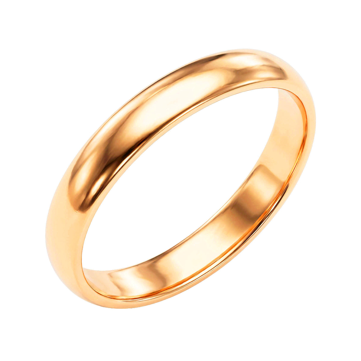 Классическое гладкое обручальное кольцо с тёплым покрытием золотом 18K на белом фоне