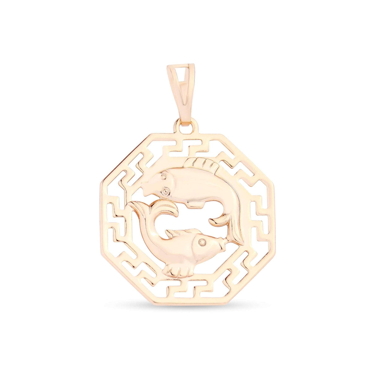 Kalade sodiaagimärgi ripats kahe kalaga kaheksanurkses meandriraamis, sädelev kuldkate